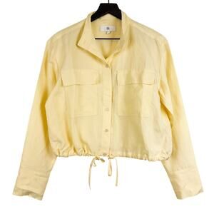 Banana Republic Womens Arcata Tencel Linen Button Up Tie Bottom Shirt Yellow - S